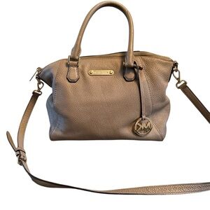 Michael Kors Pebbled Leather Satchel in Tan Riley Bag Medium